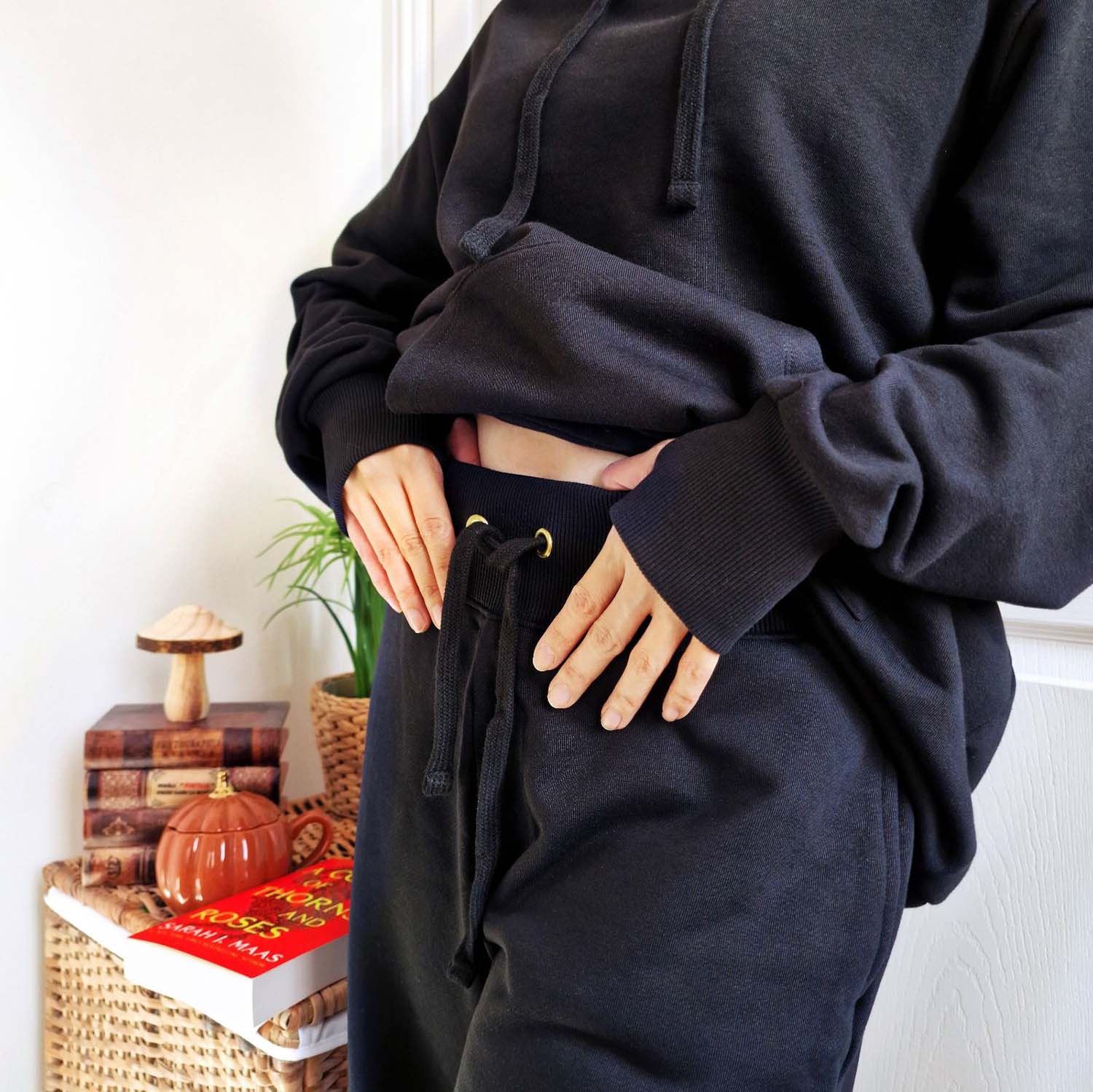 Organic Cotton Wide Leg Joggers - Black - Image 7