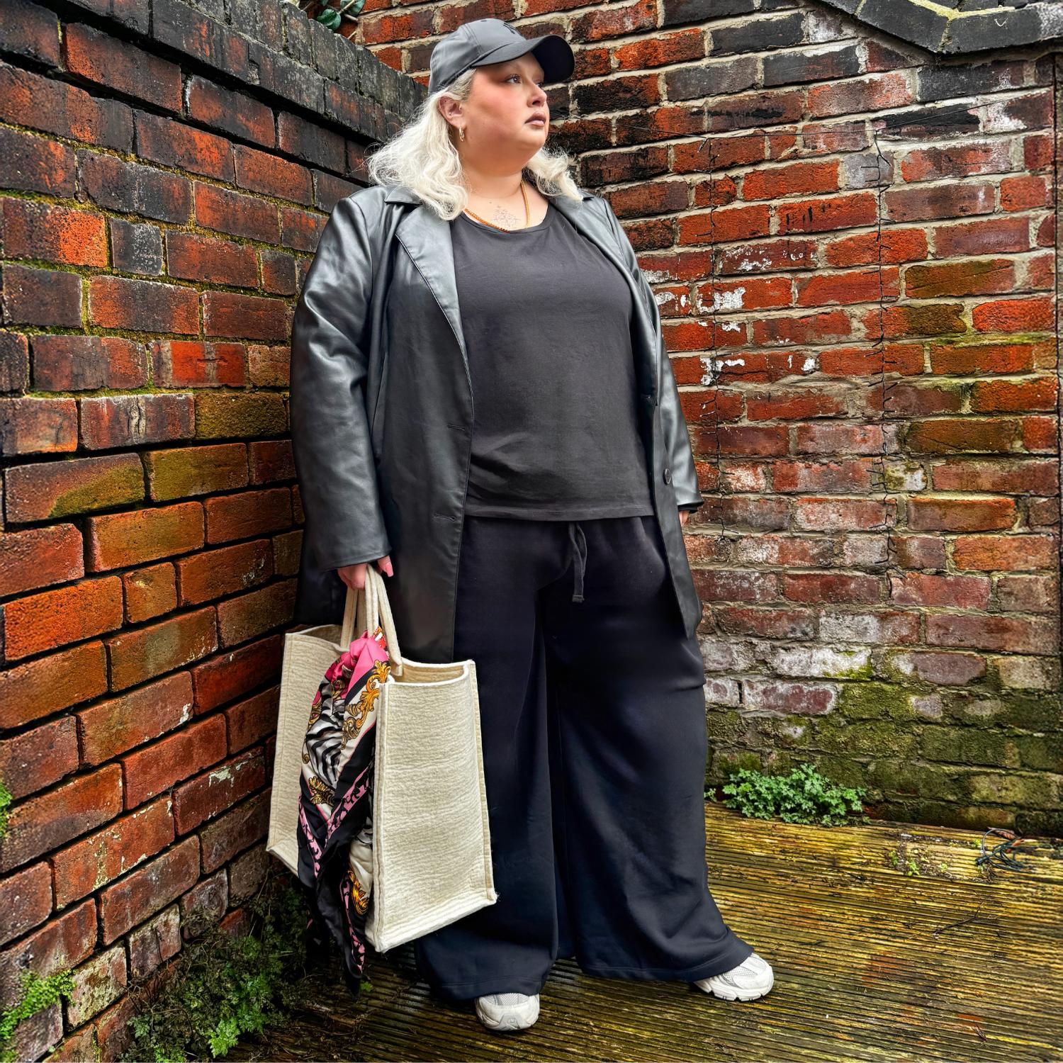 Organic Cotton Wide Leg Joggers - Black - Image 8