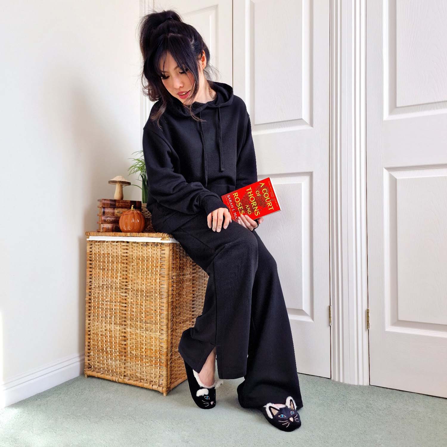 Organic Cotton Wide Leg Joggers - Black - Image 9