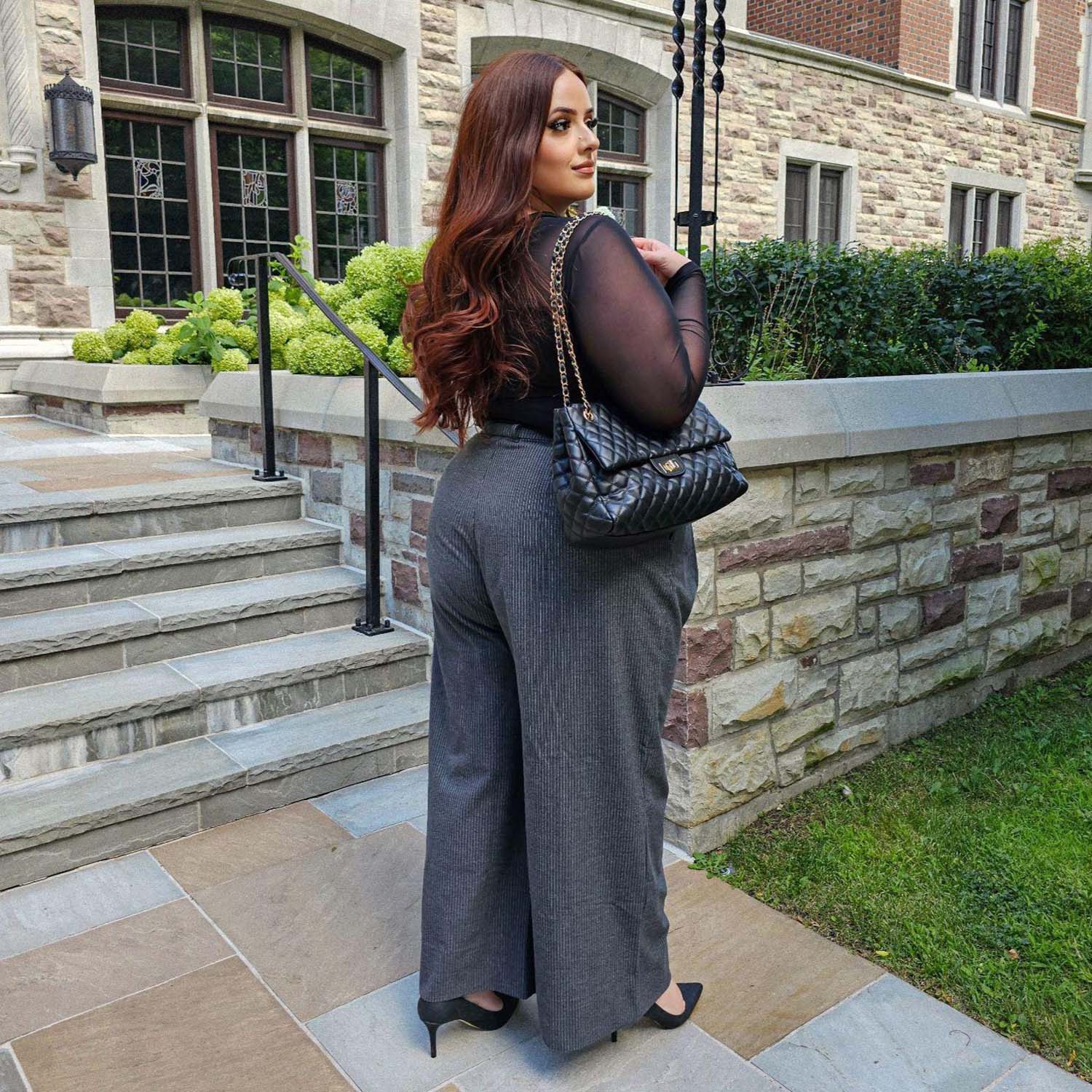 Wide Leg Pinstripe Tailored Trousers - Charcoal - Image 10