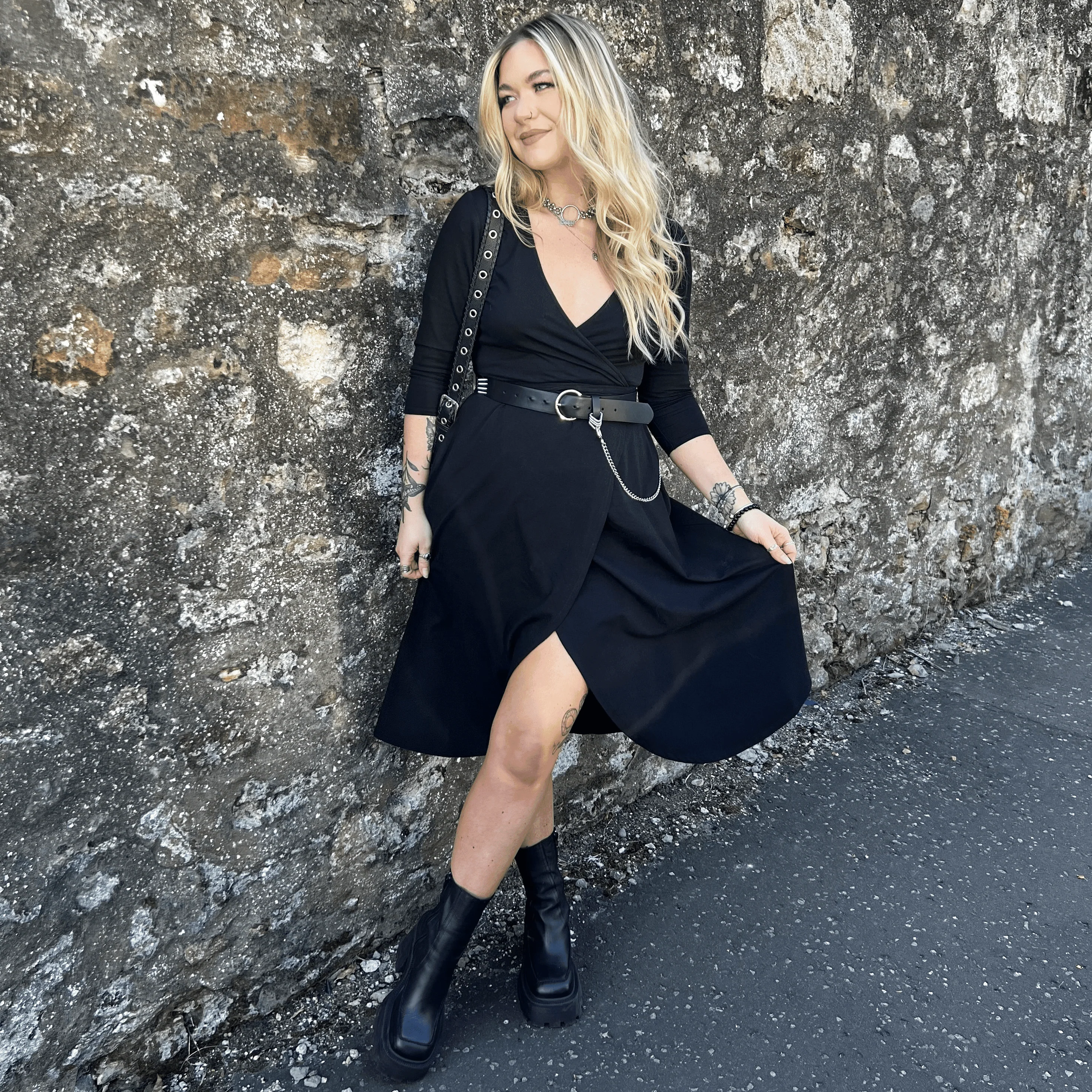 Wrap Dress - Black - Image 14